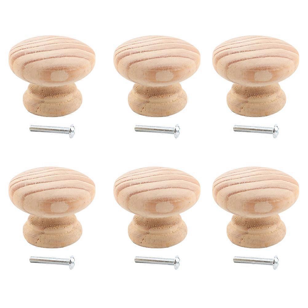 6Pcs Solid Wood Handle Nordic Style Door Handles Wardrobe Knobs with Screws