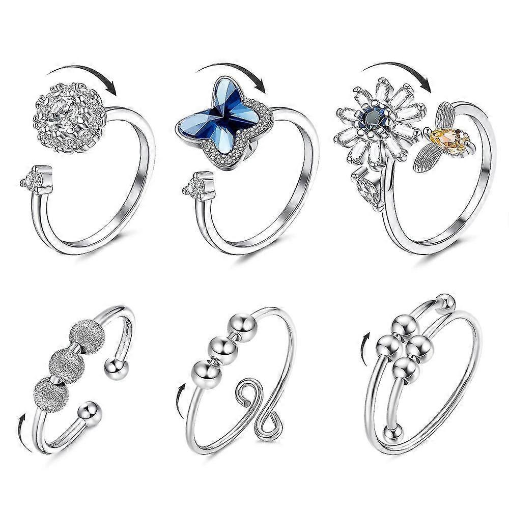 6 Anxiety Ring Women's Adjustable Split Ring Set Rotating Ring Ring Suitable For Anxi ECW