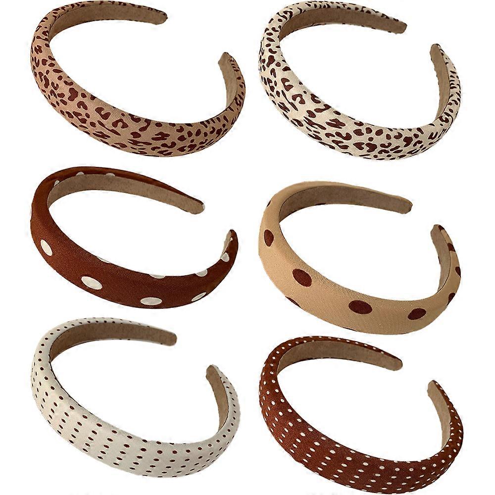Bentițe Leopard Print pentru femei fete 2cm lățime bandă PU solid păr cercuri păr accesorii 6 pachet