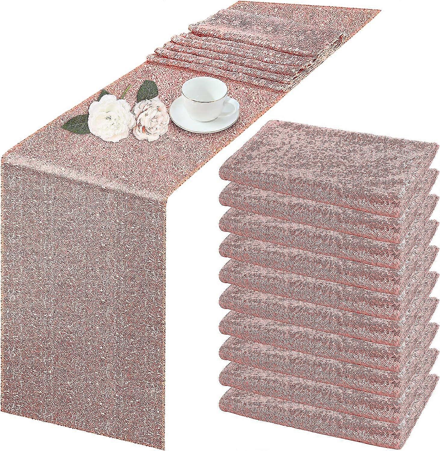 10 Pack Sequin Table Runner 30.48cm x 275cm Rose Gold Sequin Tablecloth for Rectangular Table Wedding  Birthday Party Festive