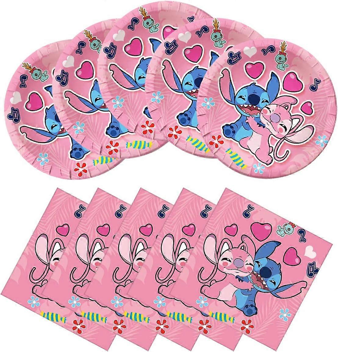40pc Pink Lilo and Stitch Party Supplies,Stitch Party 20Plate And 20Napkin ,Lilo and Stitch Girl Party Decorate Supplies