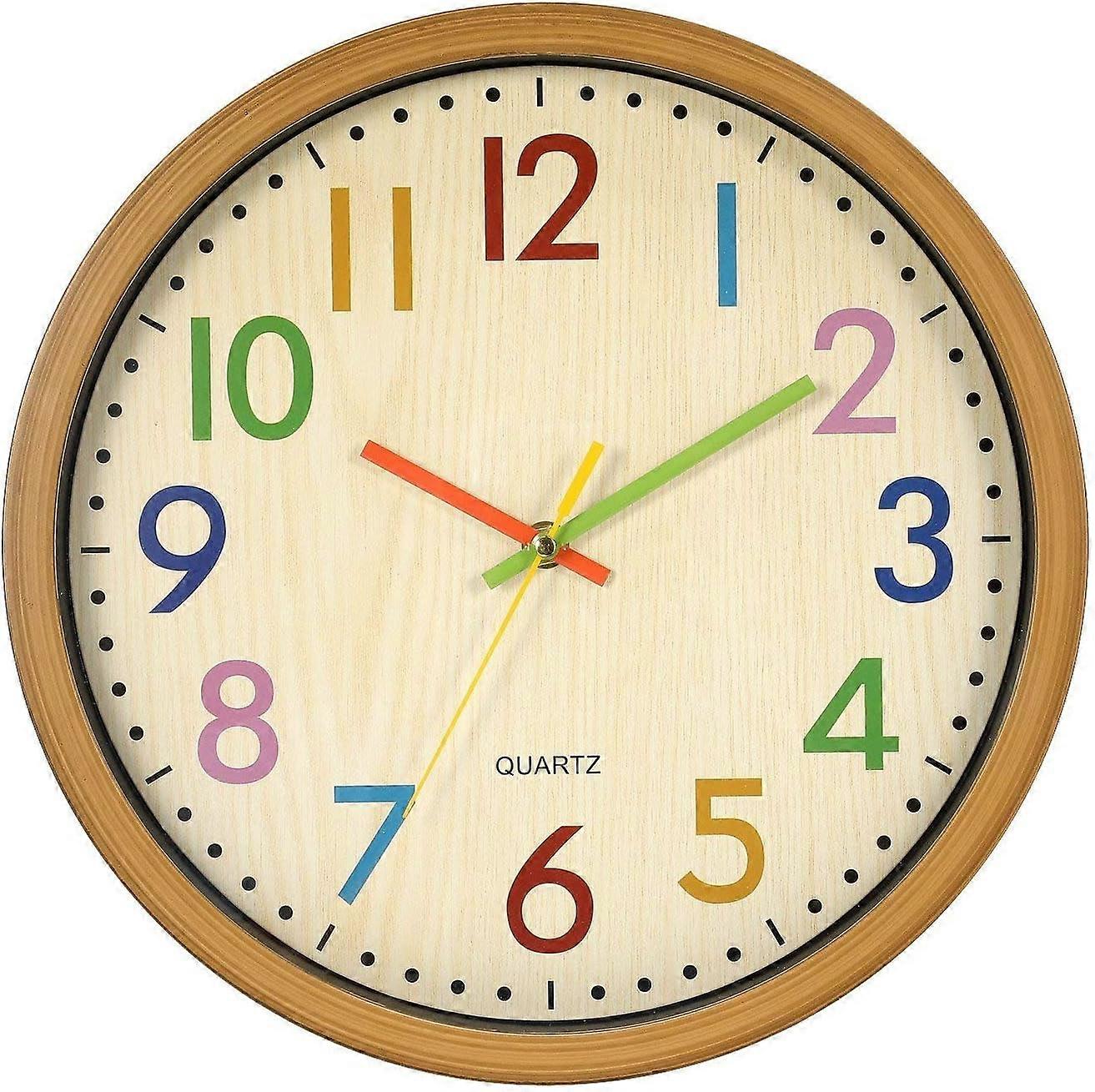 Children's wall clock - 30 cm - quiet wall clock - colorful numbers - no ticking - easy to read