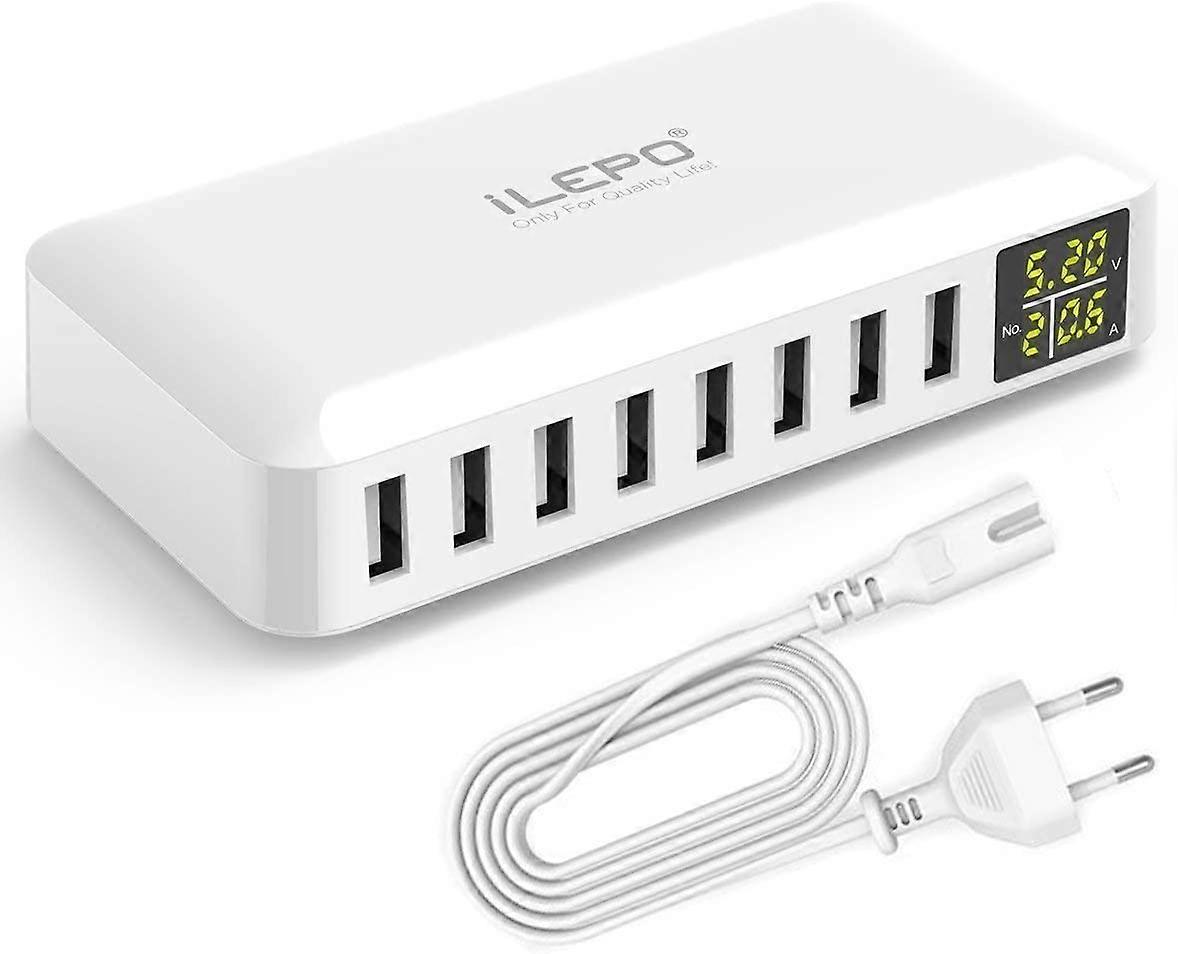 5V8A 8 Port USB Charger with LCD Display, USB Multi Socket Smart Charging Station