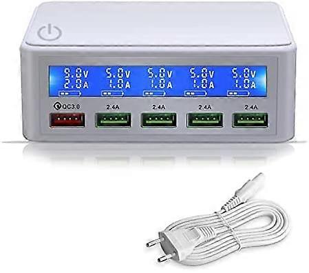 50W Multi Port USB Charger Power Adapter with 1 QC 3.0 5V3A Max 3.0 Hub Multiple USB Socket(White)