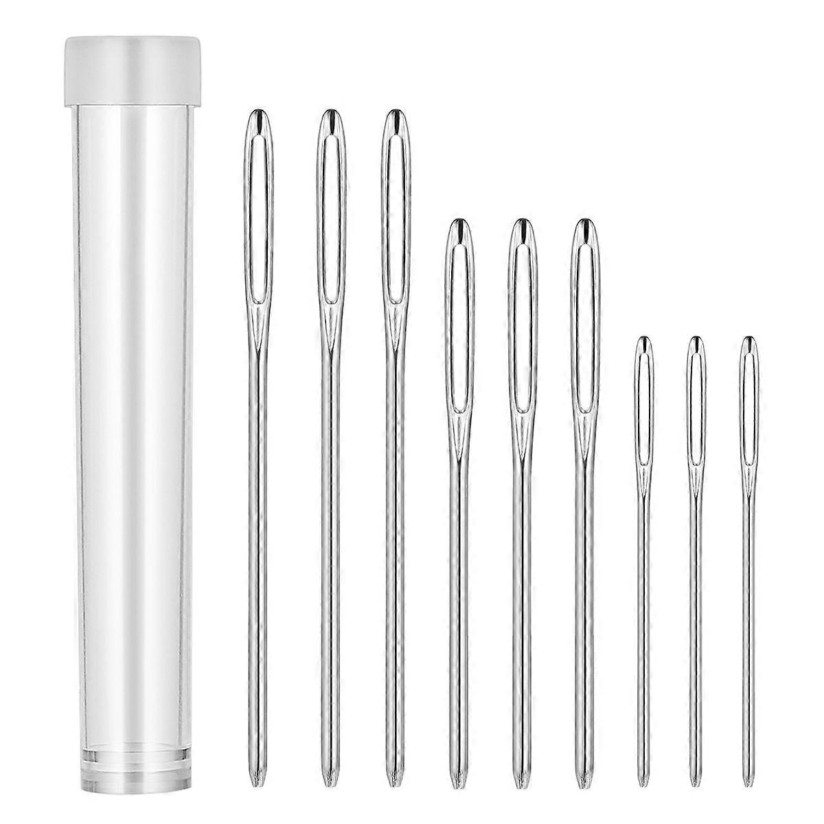 ULTNICE 9pcs Large Hole Blunt Needles Steel Yarn Knitting Needles Sewing Needles with Size 5.3cm/6cm/7cm (Silver)