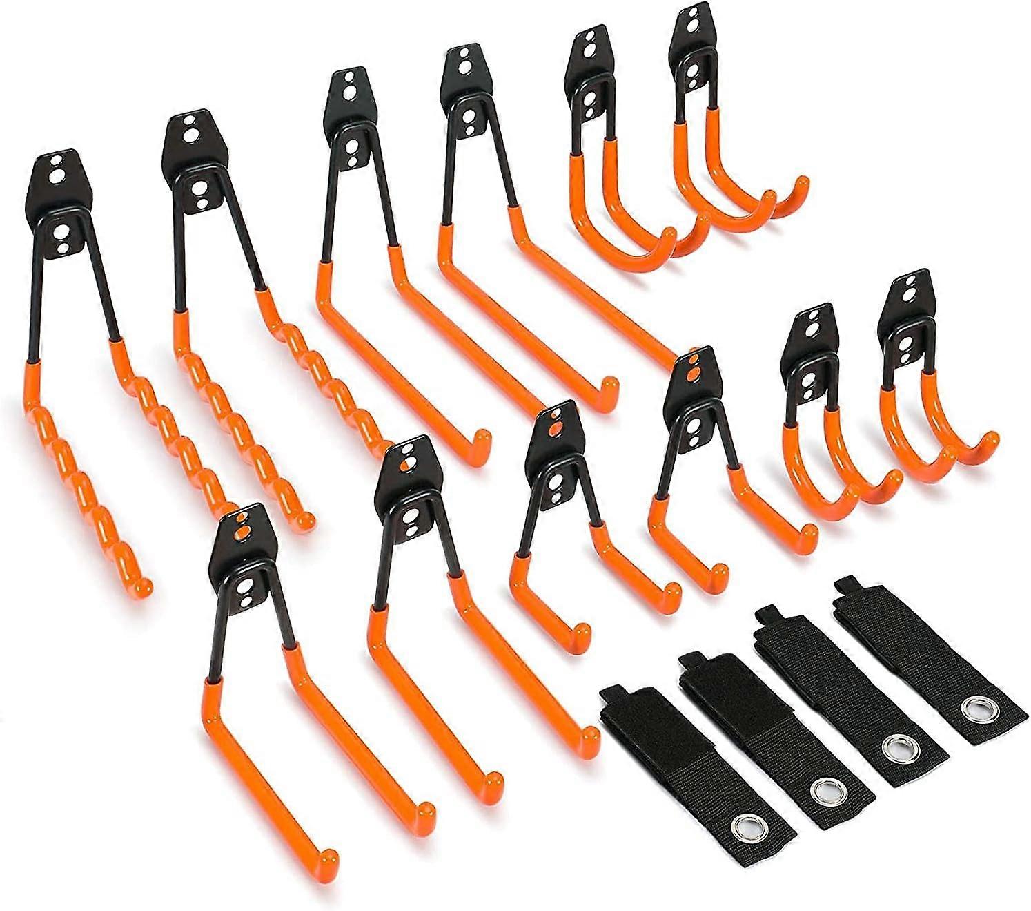 Heavy Duty Wall Hooks (12 Pack) - Double Gear Hooks with Storage Strap
