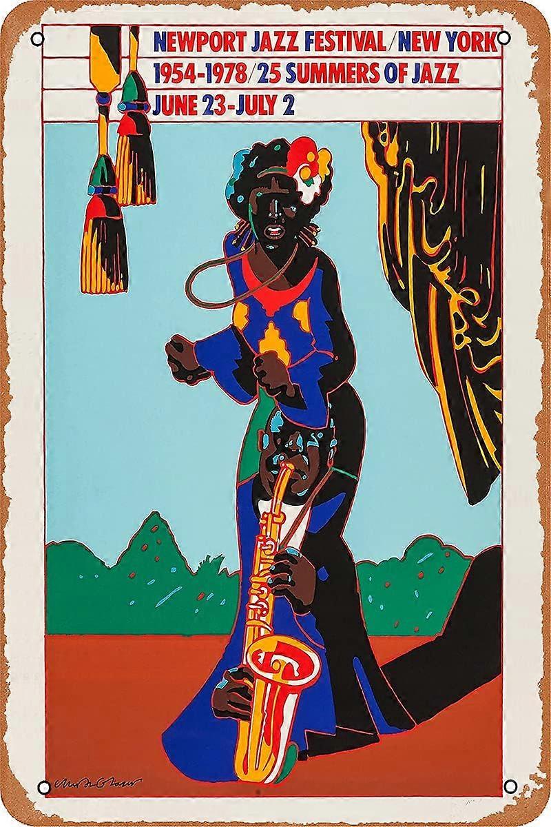 ニューポートジャズフェスティバル1954-1978金属錫看板ヴィンテージクラブバー壁アートDcorプロデューサー、教師、作曲家のためのギフト8x12インチ
