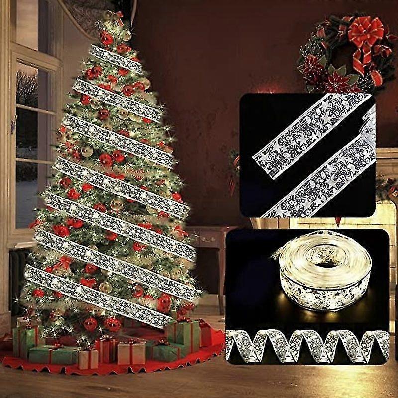 Christmas Ribbon Fairy Light juledekorasjon Diy Bows String Light Tree Ornaments For Home 2023 Xmas Decor Nyttår Navidad