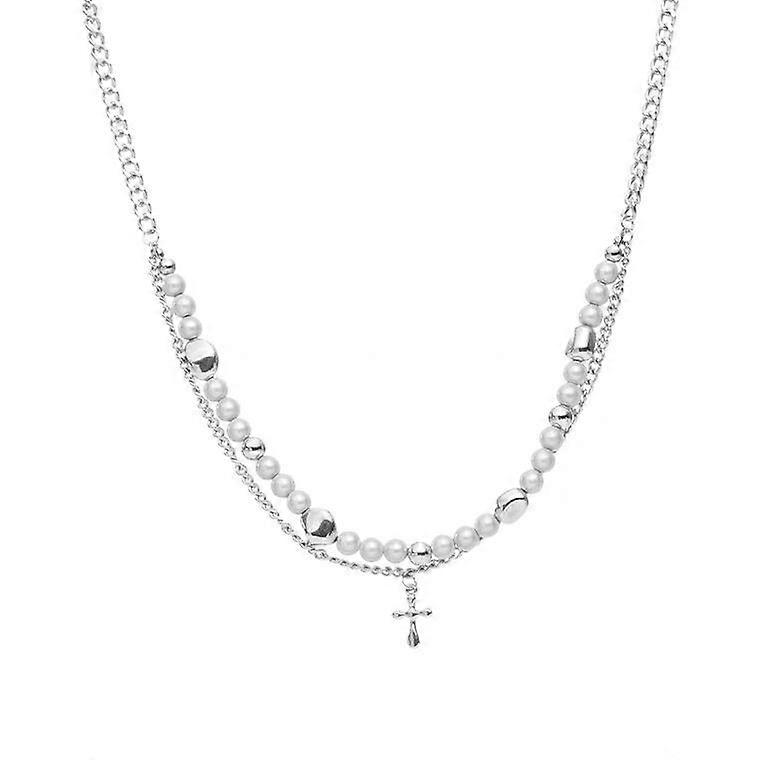 ضوء مزدوج الطبقات اللؤلؤ الصليب قلادة قلادة الهيب هوب الترقوة سلسلة الملحقات