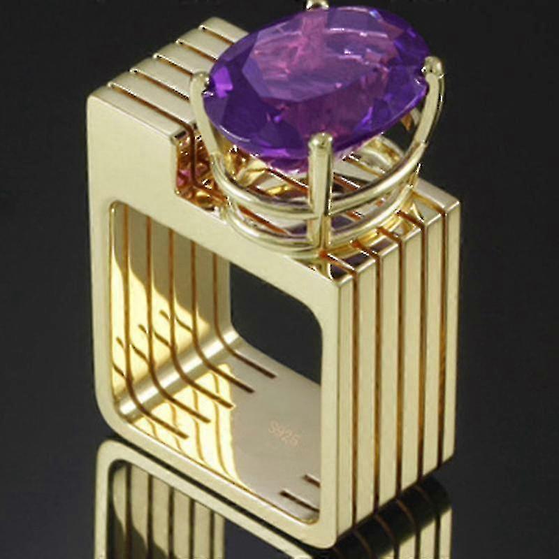Gold Plated Square Layered Amethyst Ring - Gold Square Tiered Amethyst Engagement Ring