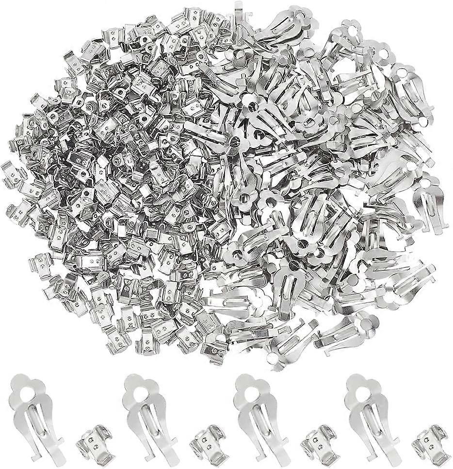 200 Sets Clip-on Earring Findings Stainless Steel Round Flat Back Tray Clips Cabochon Earring Settings Tray with Loop Non-Pierced Earrings Components 