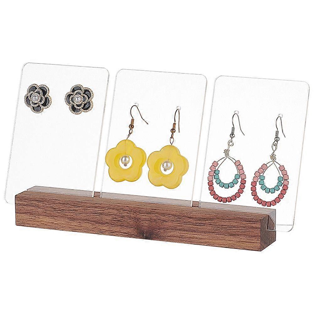 Acrylic Earring Display with Black Walnut Display Stands Mixed Color 3x16x2cm and 9x6x0.28cm 4pcs/set