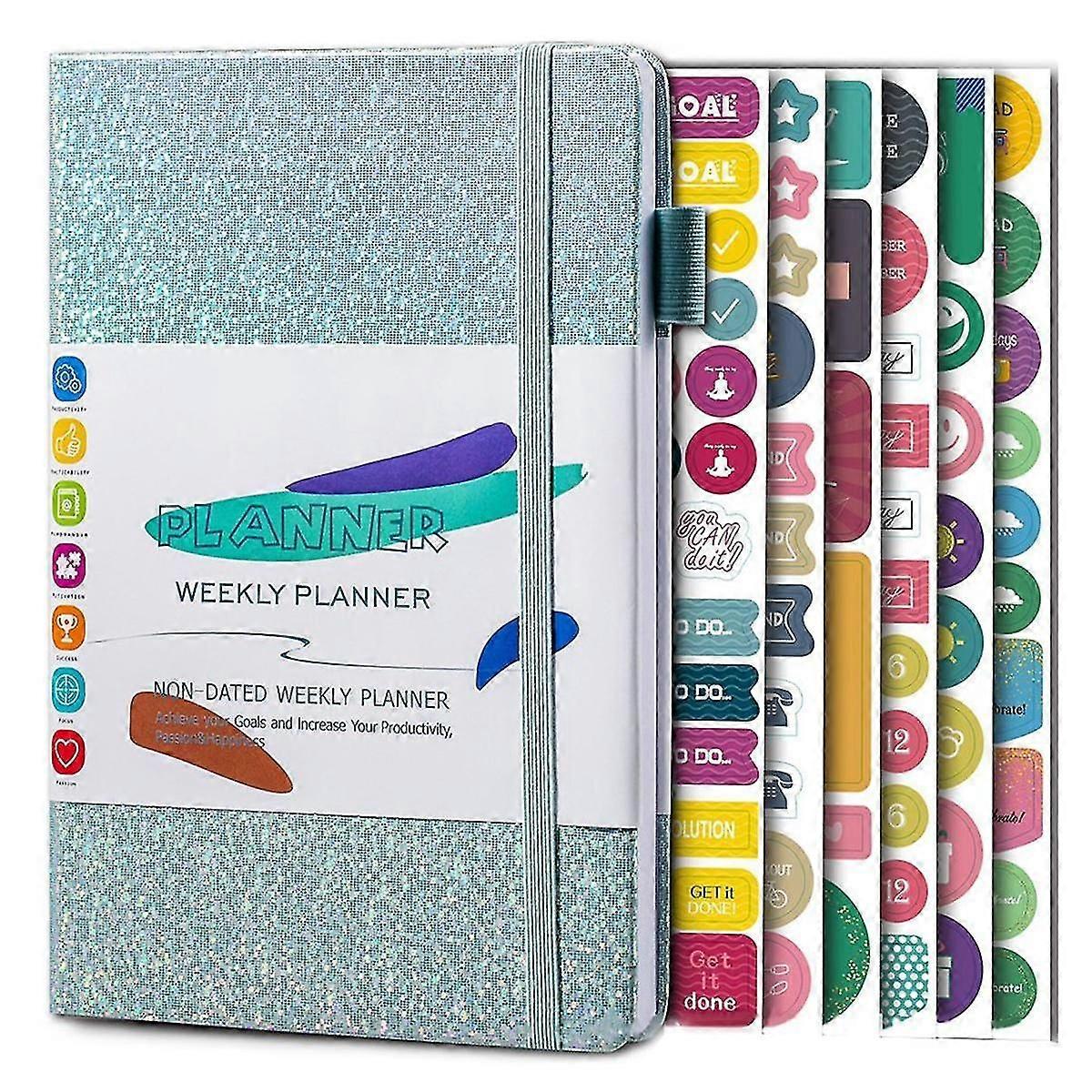 A5 Notebook Paper Diary Notebook With Elastic Strap And Journal Stickers Blue