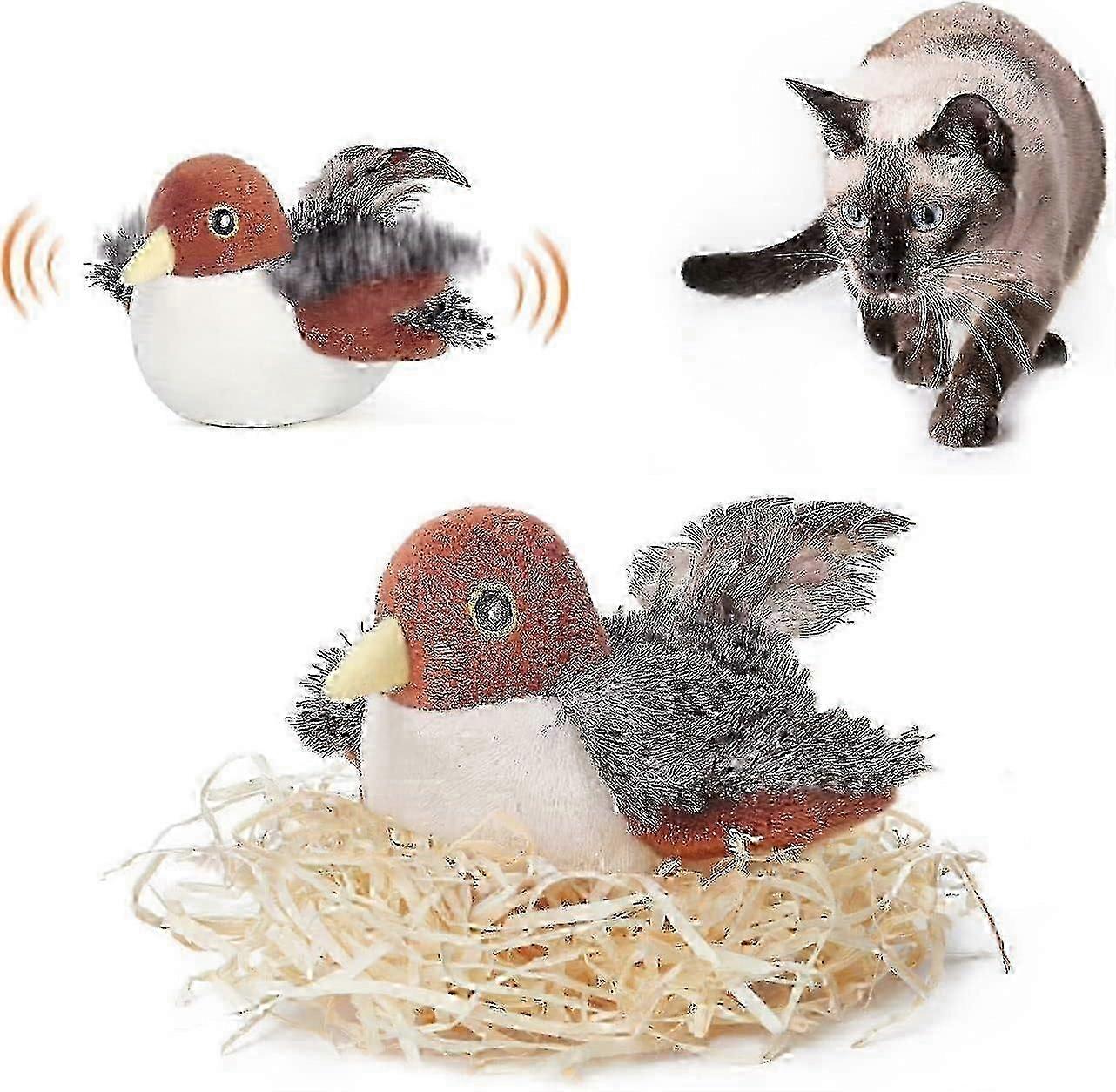 Potaroma Cat Toys Rechargeable Flapping Bird Sparrow, Lifelike Chirp Tweet, Touch Activated Kitten Toy Interactive Cat Exercise Toys for All Breeds