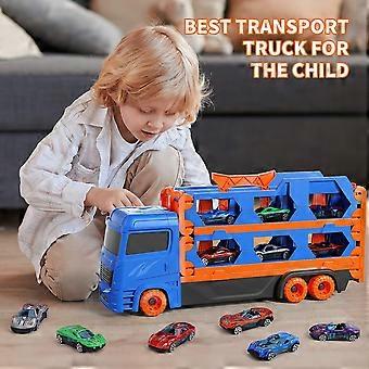 7-in-1 Die-Cast Transport Truck & Race Track Set for Boys 3-7 - Includes 6 Mini Cars, Interactive Racing Fun!