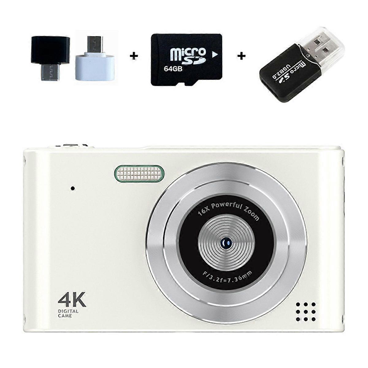 New digital camera ccd student camera retro digital 4K camera can be transferred to mobile phone high value gift wholesale-H15 white + 64G memory card