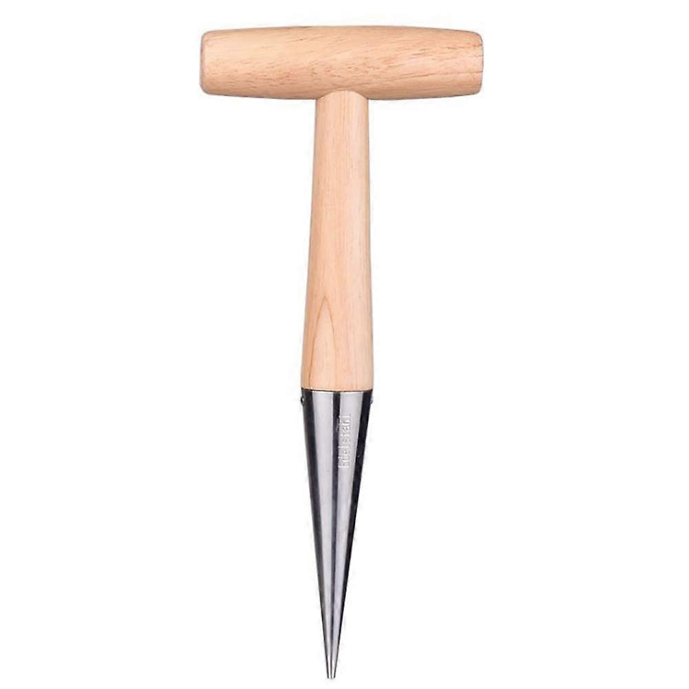 Stainless Steel Sow Dibbler with Wooden Handle - Hand Held Tool for Digging, Seeding, and Transplanting Bulbs