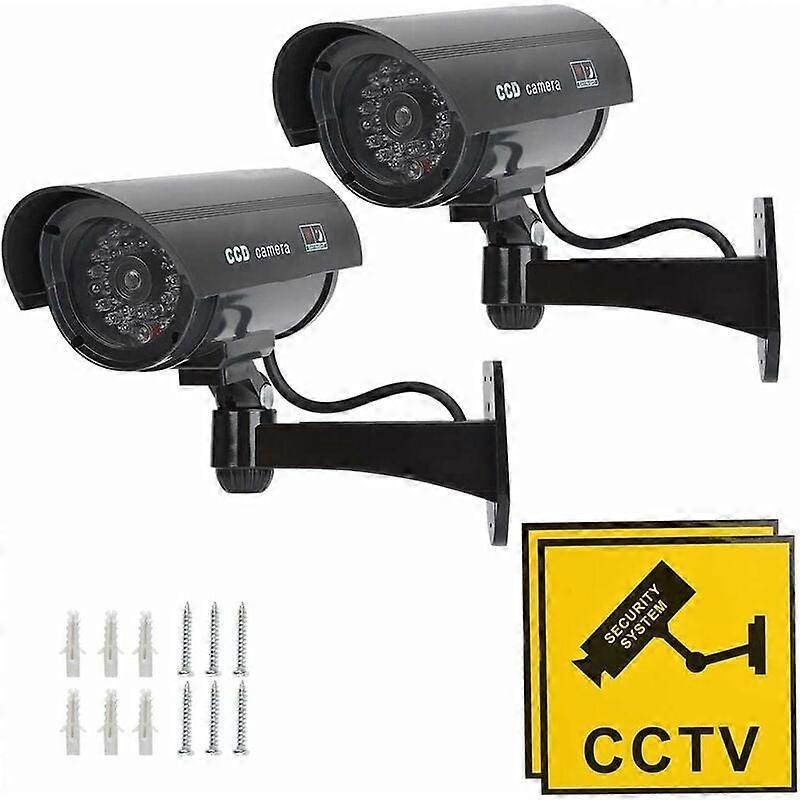 2Pcs Fake Camera Surveillance Camera Dummy Camera with Red Flashing Infrared LED, Fake Camera CCTV Security Camera