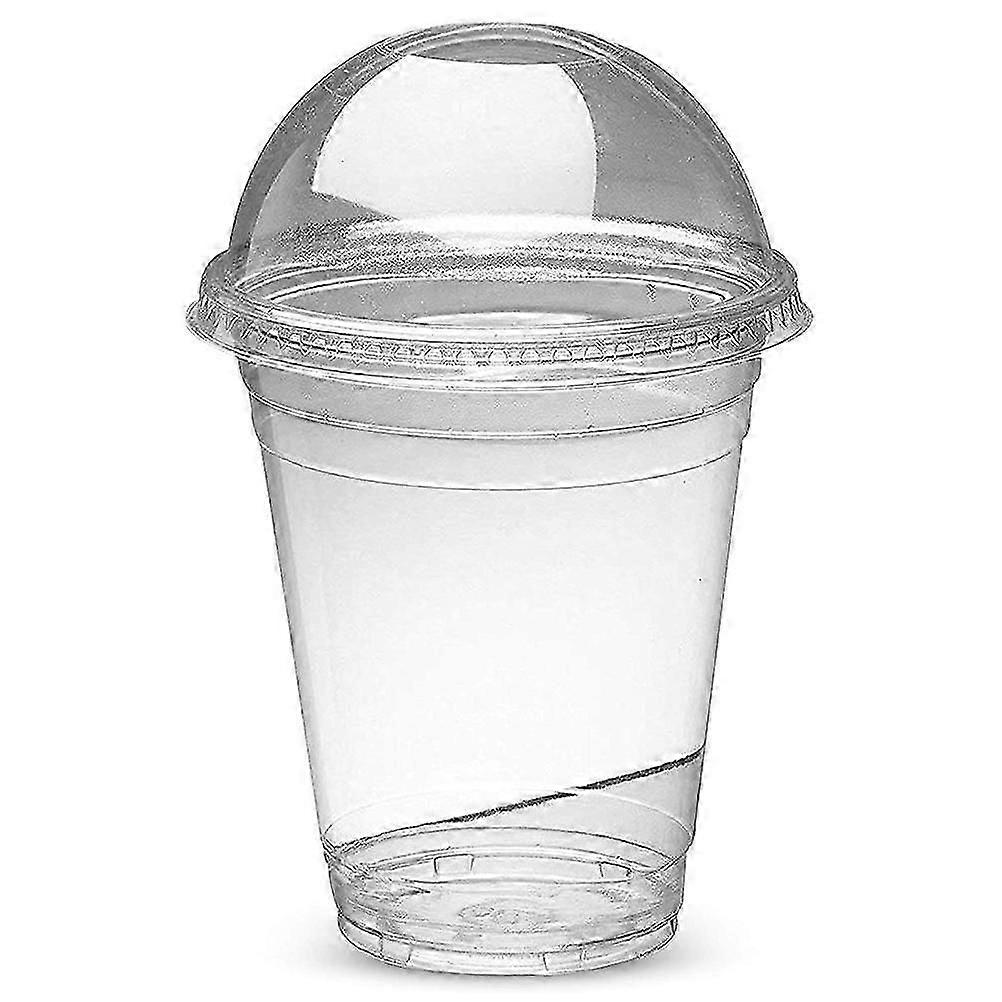 100 Pcs Plastic Milkshake Cups with Domed Lid Non Reusable Summer Party Tea Cups