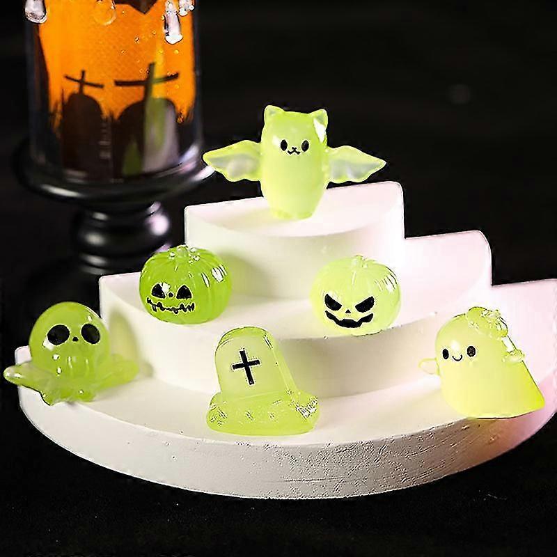 6pcs Luminous Halloween Ornament Ghost Devil Pumpkin Dollhouse Micro Landscape