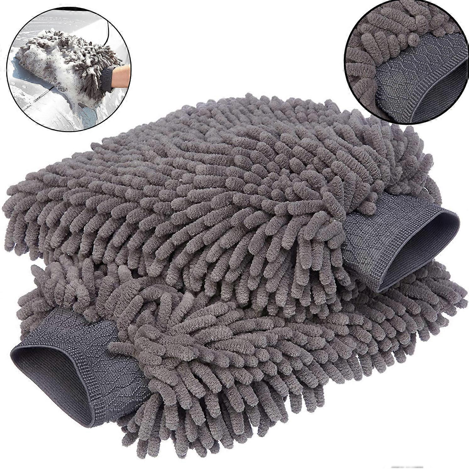 Double-Sided Microfiber Car Wash Mitt, Scratch-Free, Elastic Cuff
