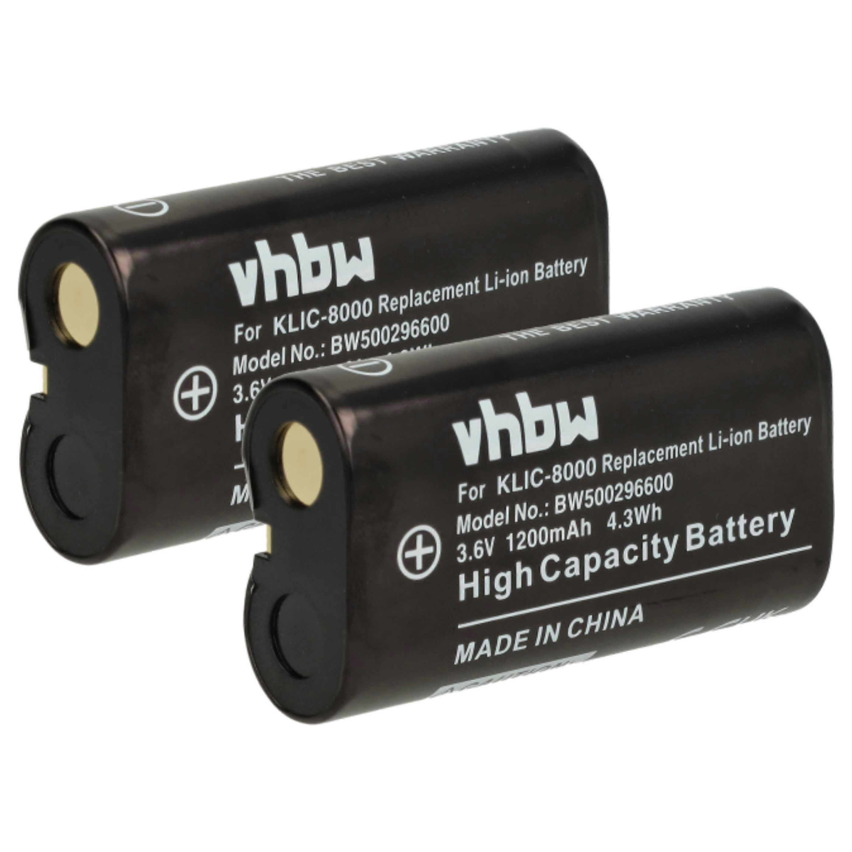 vhbw 2x baterie kompatybilne z aparatami Kodak EasyShare Z712 IS, Z812 IS, Z612, Z1015 IS, Z1085 IS, Z1485 IS, Z8612 IS, Z1012 IS (1200 mAh, 3,6 V, Li-Ion)