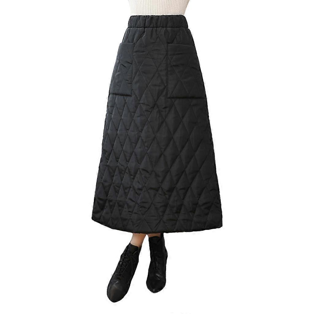 Quilted Padded Dress Front Button Ankle Length M Check pattern