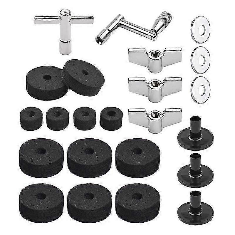 23Pcs Cymbal Replacement Accessories Drum Parts with Cymbal Stand Felts Drum Cymbal Felt Pads Include Wing Nuts Washers SZRH A-C