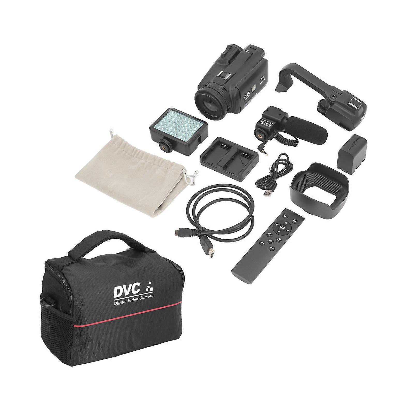 Camcorder 4K 64MP 18x Digital Zoom 4inch Touch Screen Night Vision Vlogging Camera Lossless Output with Remote Control Microphone Fill Light