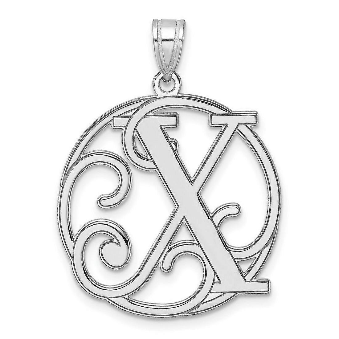 Large 925 Sterling Silver Rhodium Plated Fancy Script Letter X Initial Pendant Necklace 34.61x25.55mm Wide 0.68mm Thick-