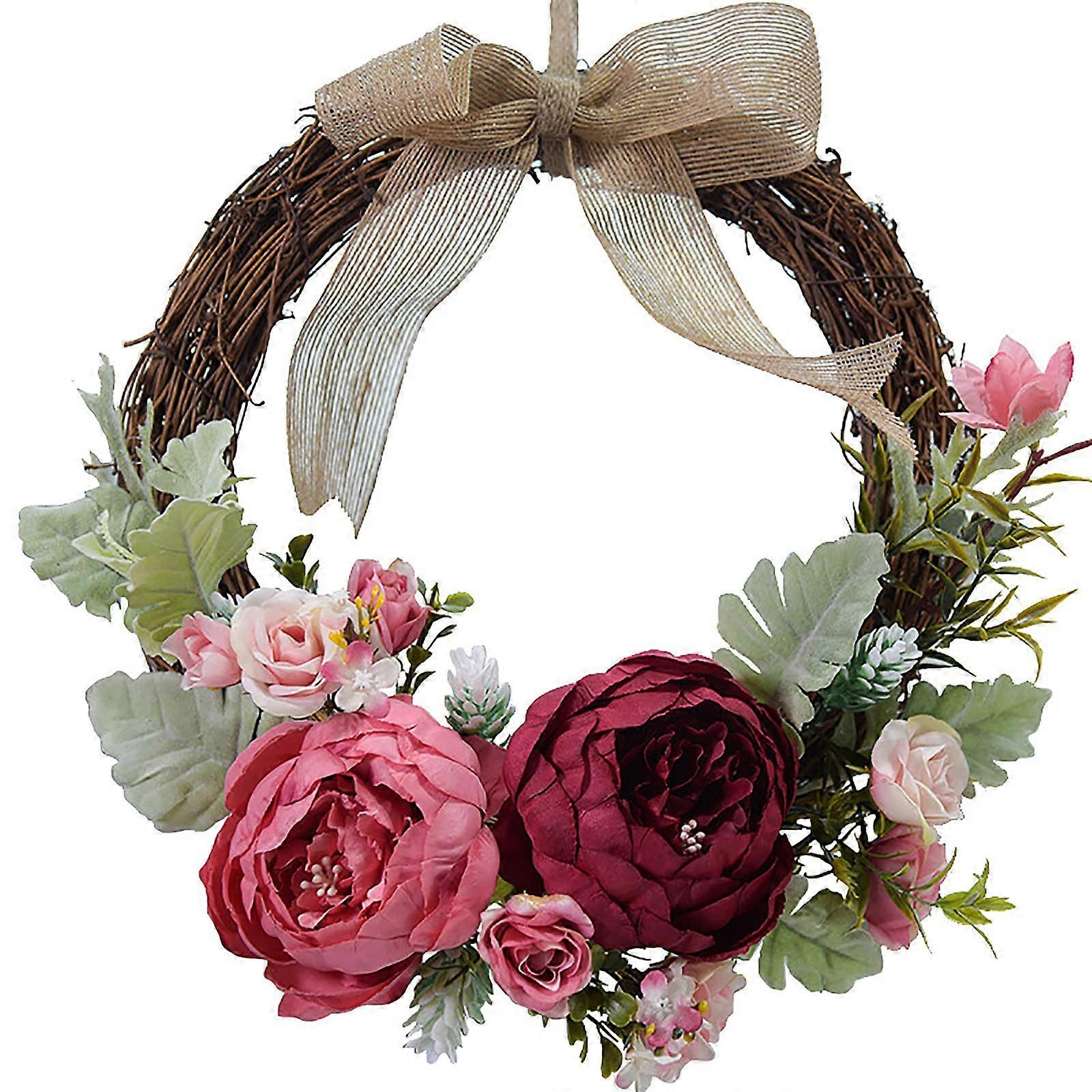 Handmade Silk Artificial Peony Flower Wreath for Front Door Window Wall Decor