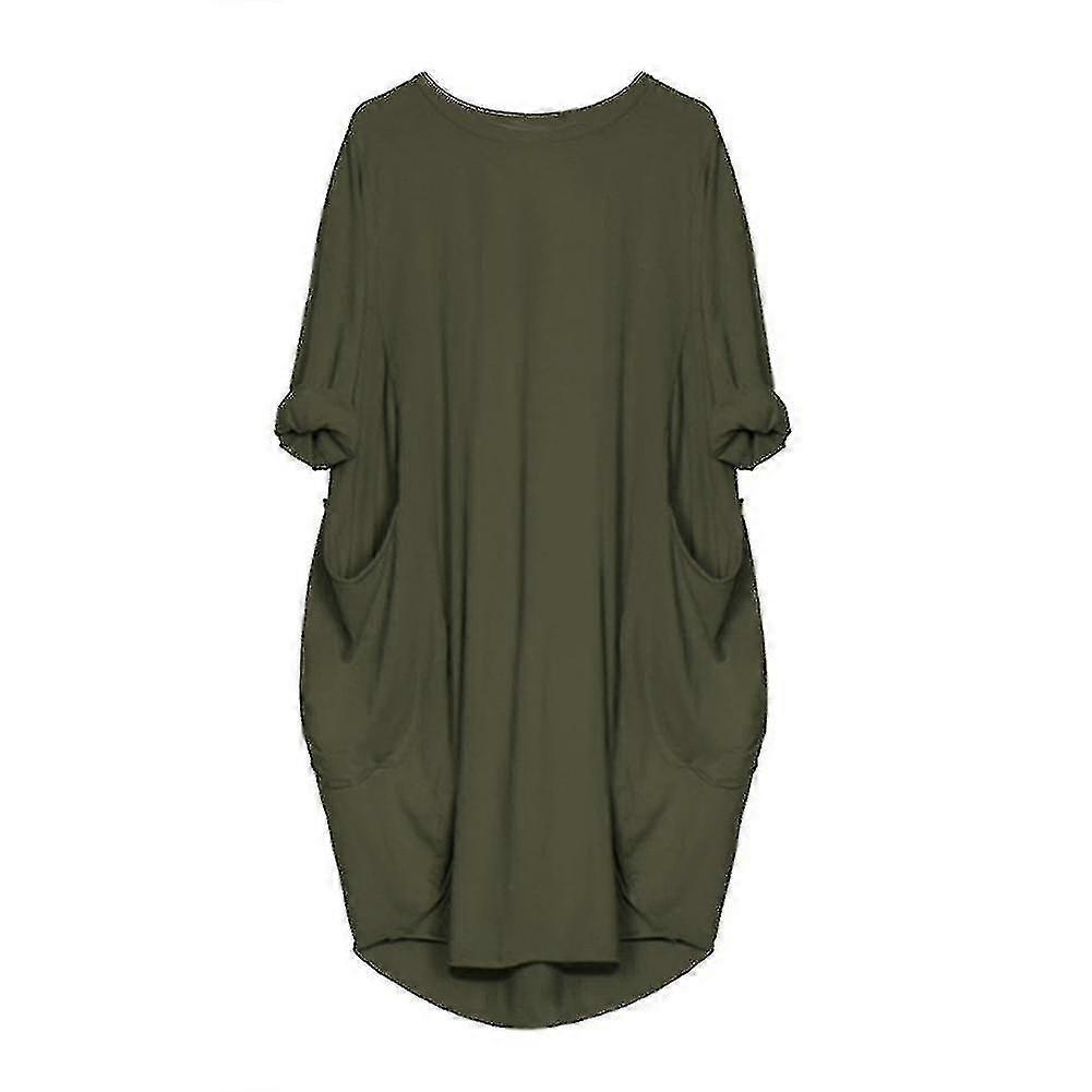 Plus Size Midi Kjole Kvinder Lommer