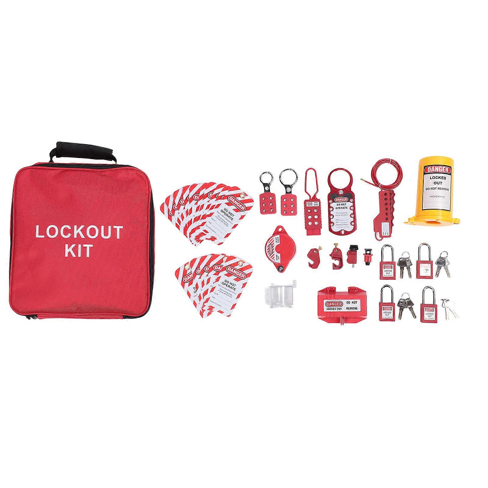Lockout Tagout Kit, Circuit Breaker Locks Hanging Tags Buckles and Keys Set for Industrial Electrical Security System