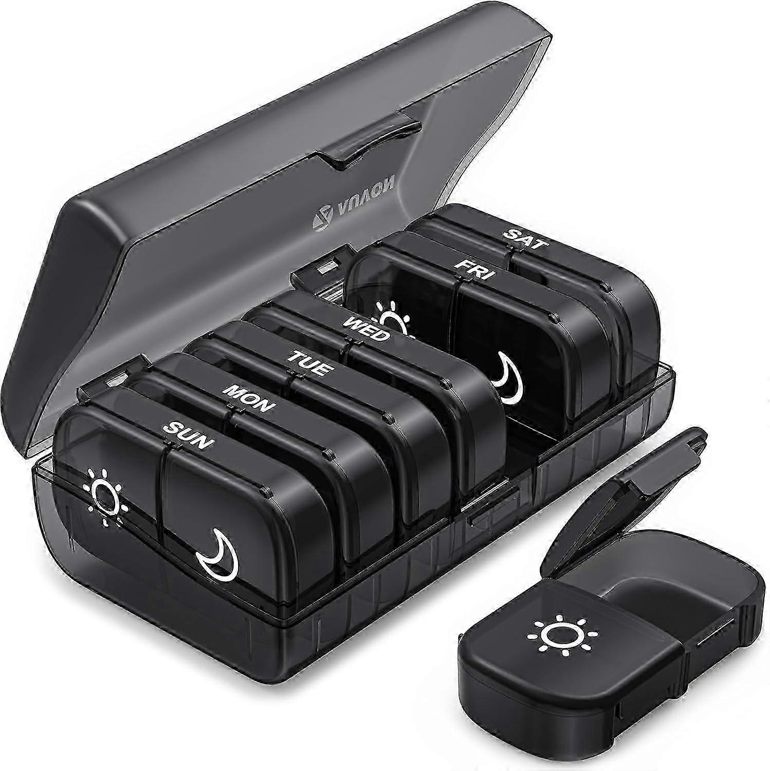 Weekly Pill Organizer 2 Times a Day,Pill Box 7 Day with One-Side Large Opening Design for Easy Filling,Black Privacy Protection  Pill Case