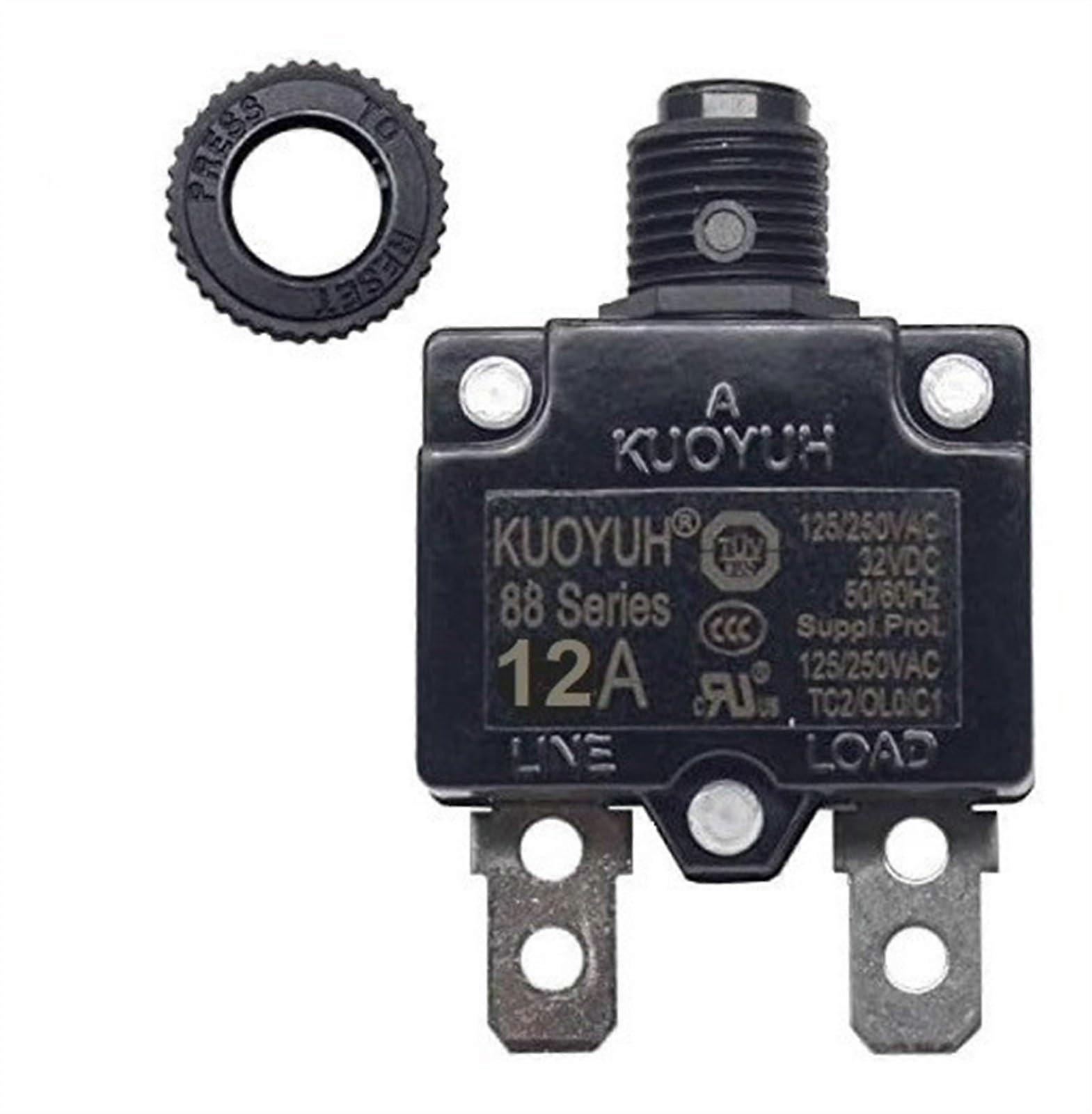 Breaker Thermal Protector Switch with Reset Button 12 Amp Compact Size High-Current Protection Electrical Safety