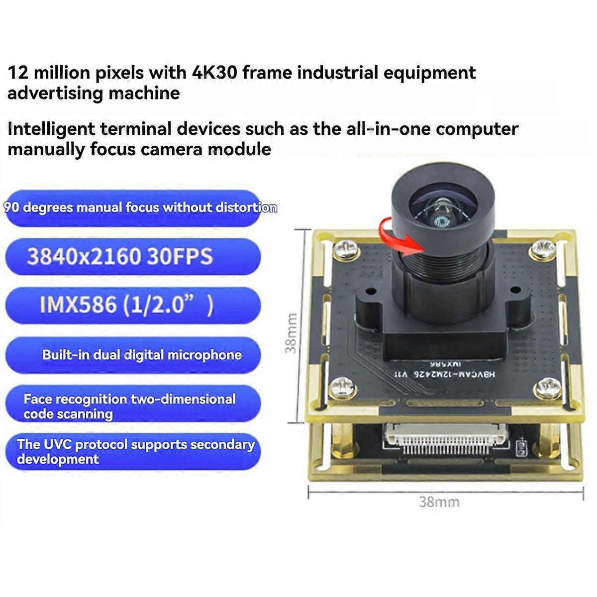 90 Degree Camera Module 12MP IMX586 3840x3000 USB Free Driver Manual Focus with 50 cm Cable for WinX