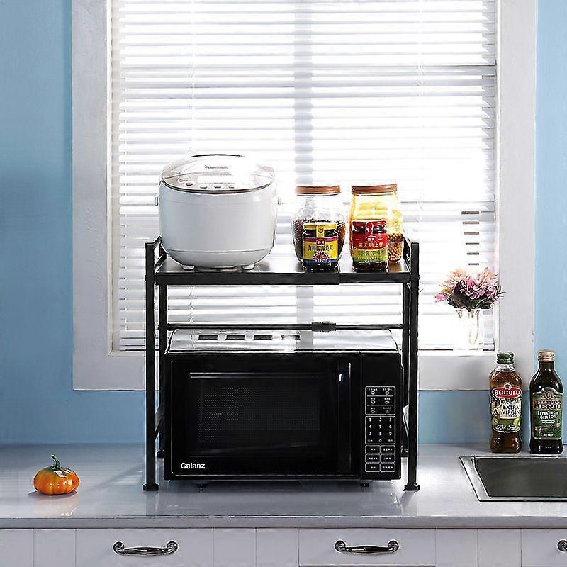 Kitchen Storage Unit Adjustable Length 43 - 65 cm Multifunction Microwave Shelf with 3 Hooks