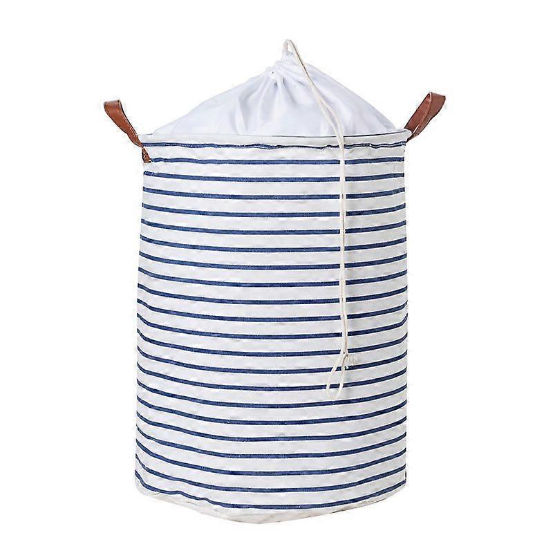 Large Organize Baskets for Clothes Storage, Drawstring Laundry Baskets, Foldable Laundry Bag, Folding Large Capacity Laundry Baskets (Blue Stripe)
