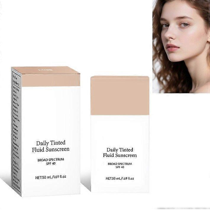 Daily Tinted Fluid Sunscreen, 3 Shades Face Moisturizing Broad Spectrum SPF 40 Skincare Foundation Cream, Lightweight & Natural Finish, 50ml