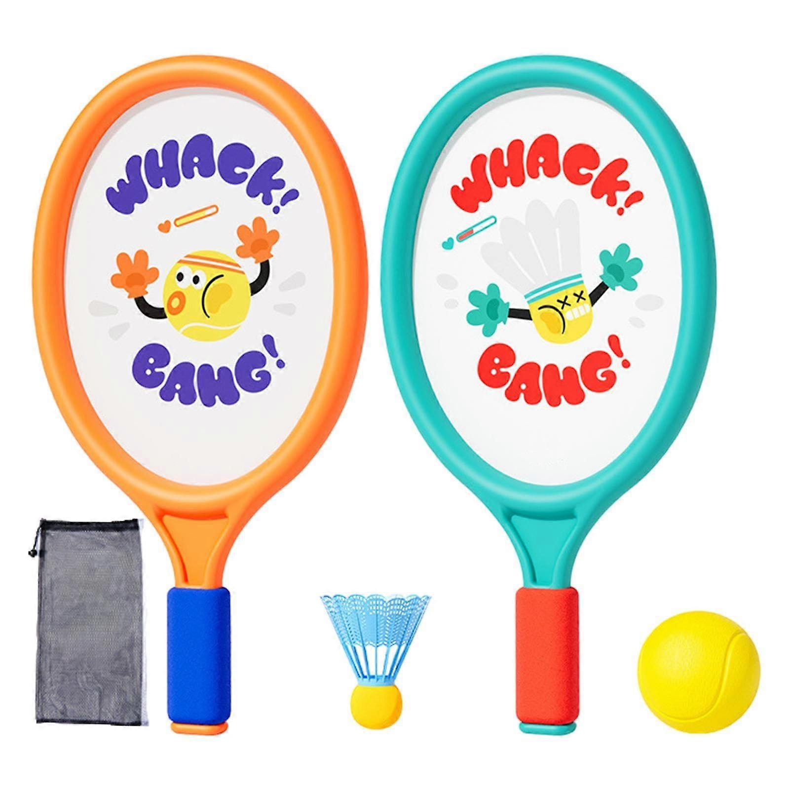 Badminton Racket Set, Cartoon Design Outdoor Game Kit for Backyard - Includes 1 Badminton Racket, 1 Tennis Racket, Kids to Adults
