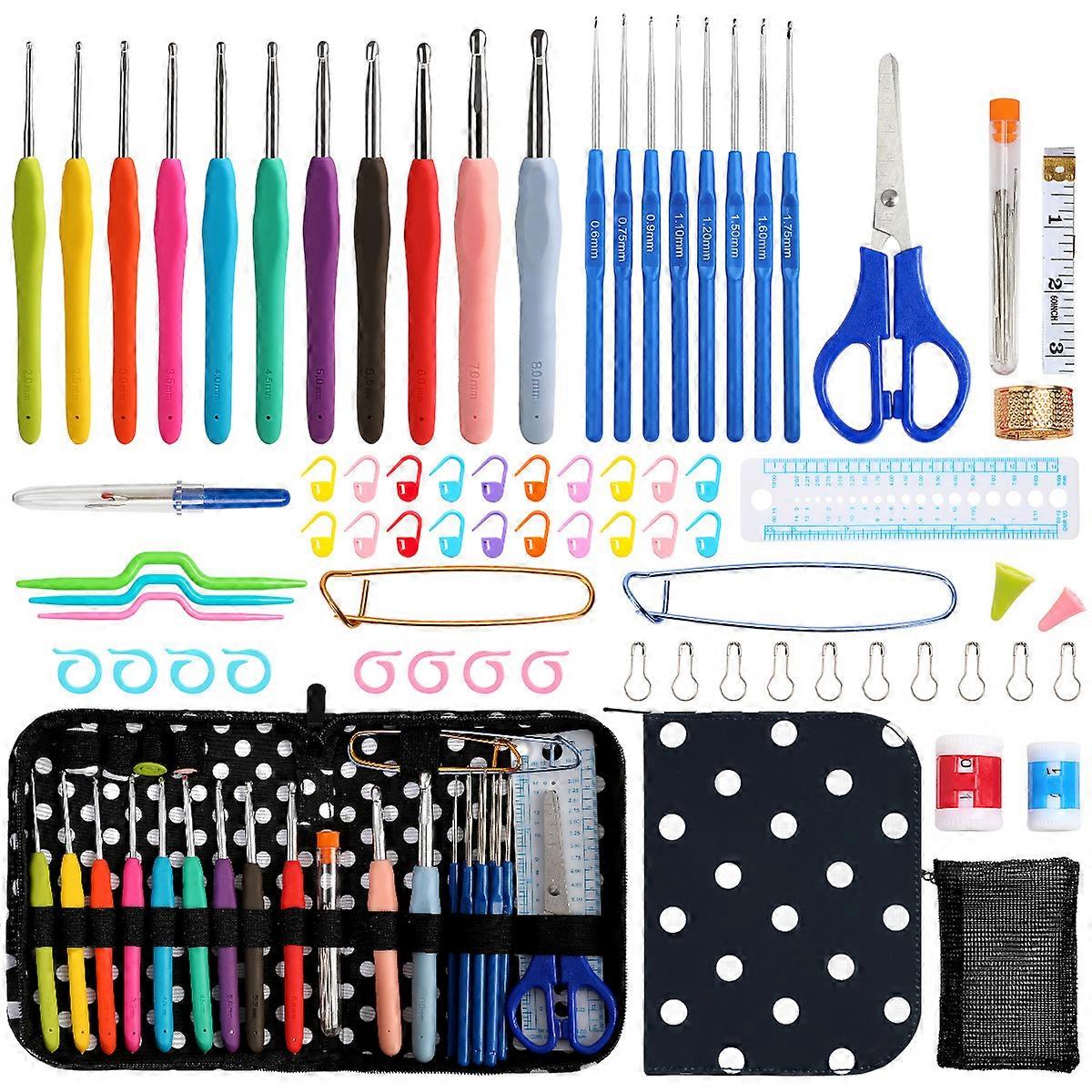 INF Crochet hook set with polka dot storage bag and accessories
