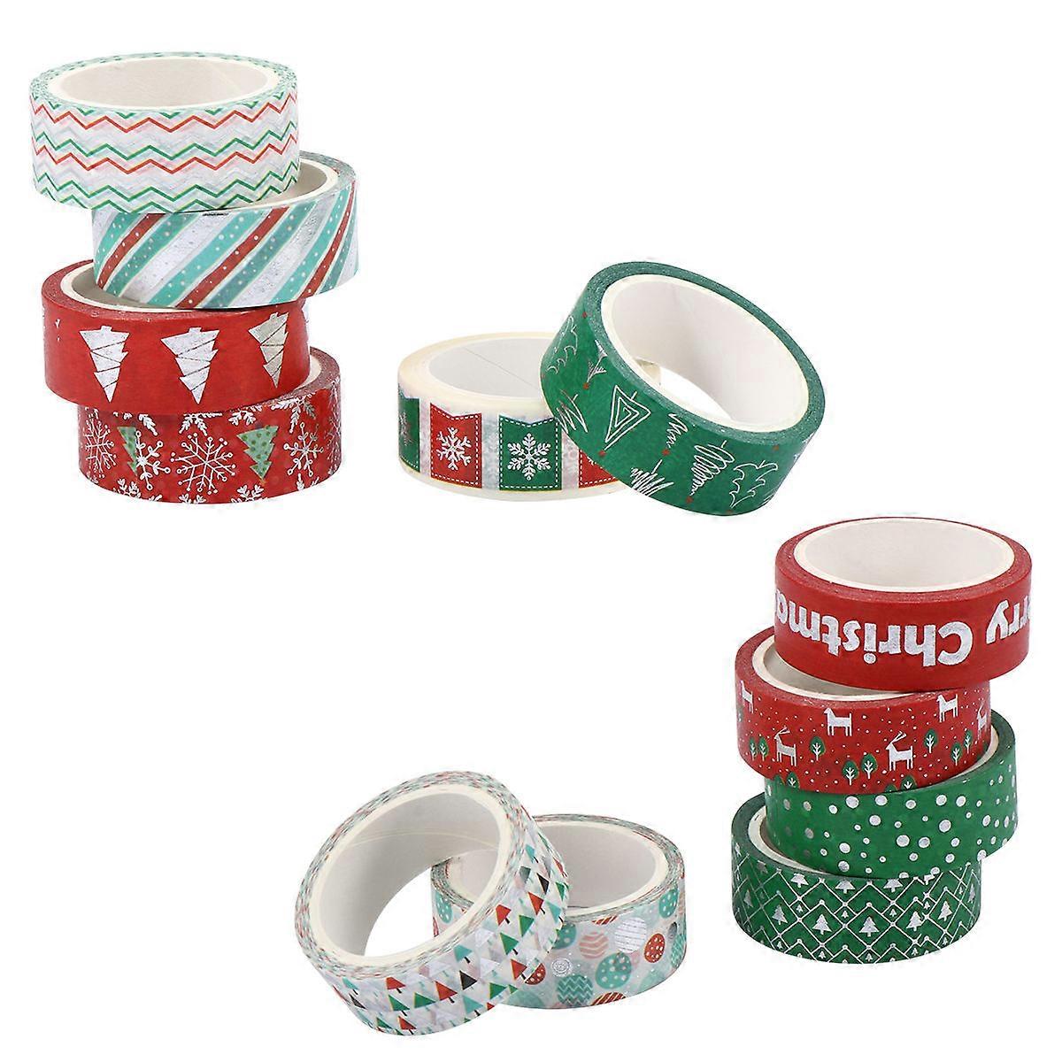Holiday Washi Tape DIY Decorative Adhesive Hand-tearable Writable Removable without Residue Assorted Color 500cm x 1.5cm 12 Rolls