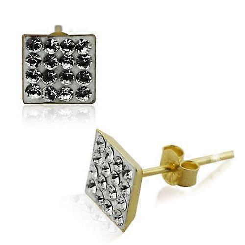9K Gold Multi Jewelled Square Ear Stud