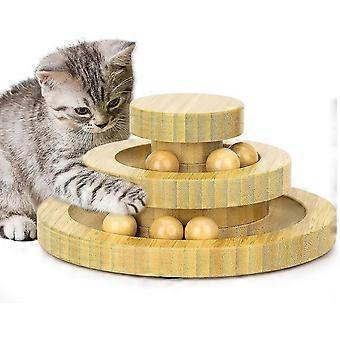 Interactief houten kattenspeelgoed dubbellaags draaibare slimme track bal schommelrol voor katten