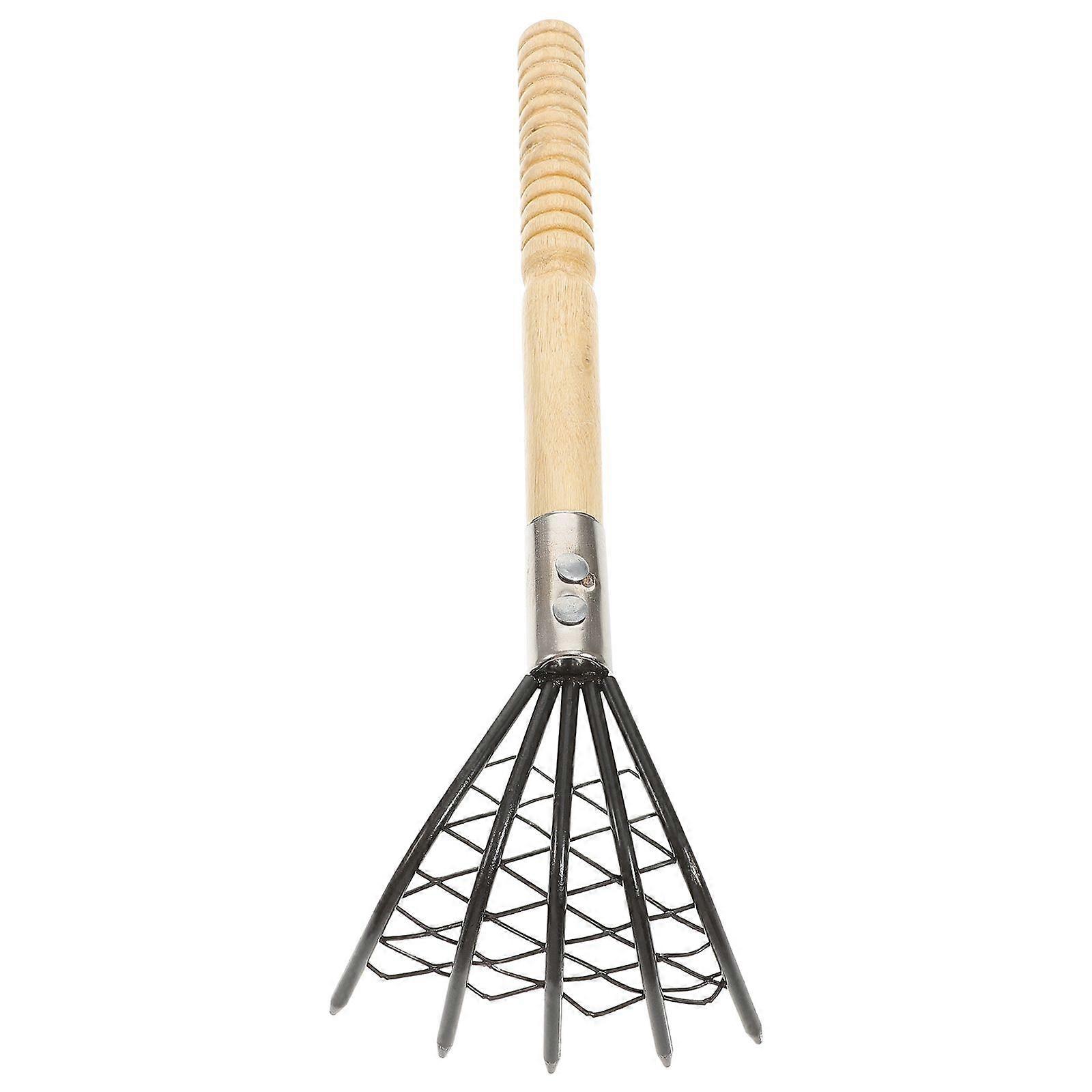 1Pc Stainless Steel Clam Rake with Net Bag Oyster Shell Digging Rake Black