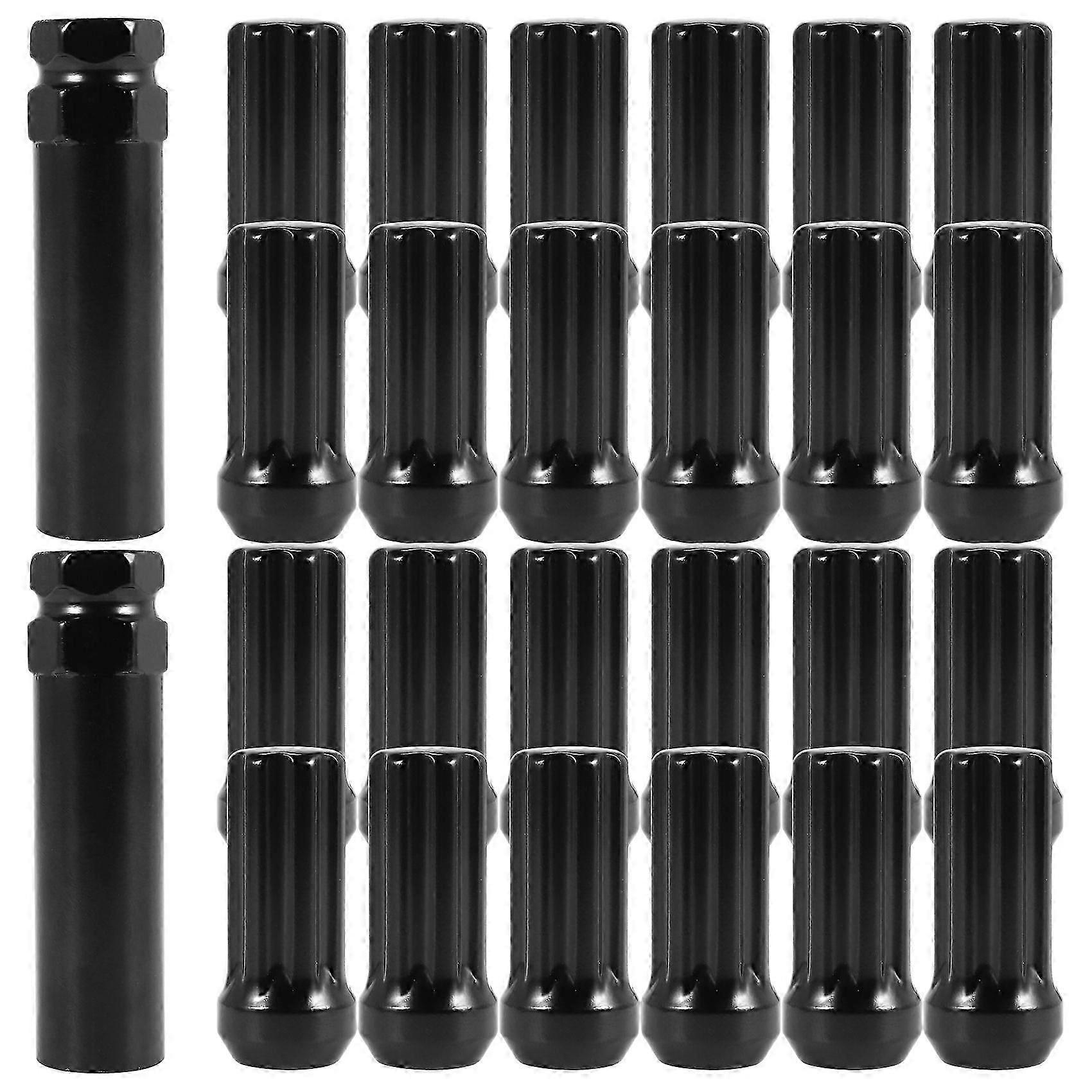 M14X1,5 Radmuttern, 24 Stück 14Mmx1,5 7 Spline Drive Awl Cone Lug Nuts 2 Zoll lang schwarz mit 2