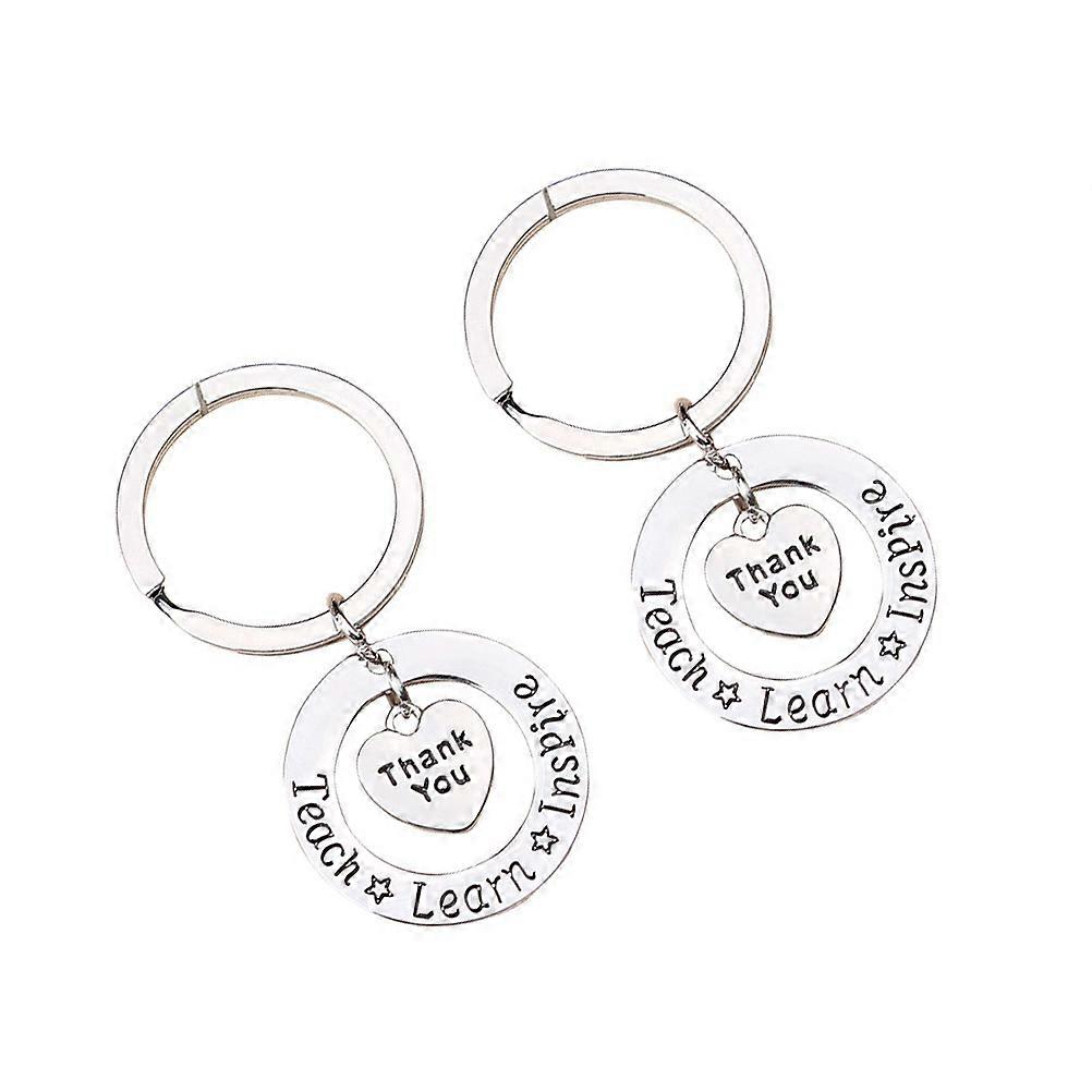 Creative Heart Pendant Keychain Thankful Letters Carved Silver 9x3x0.2cm Car Decoration 2Set