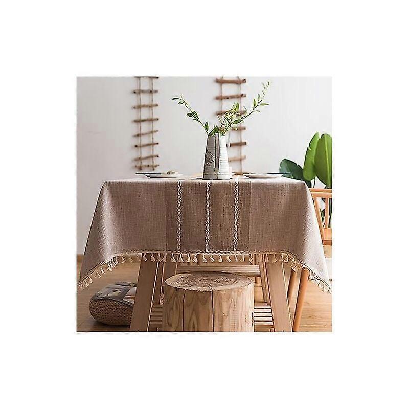 Rectangular Tablecloth in Cotton and Solid Linen Gloss with Cotton Table Cover for Kitchen Dining Table Decoration (140 x 180 cm)