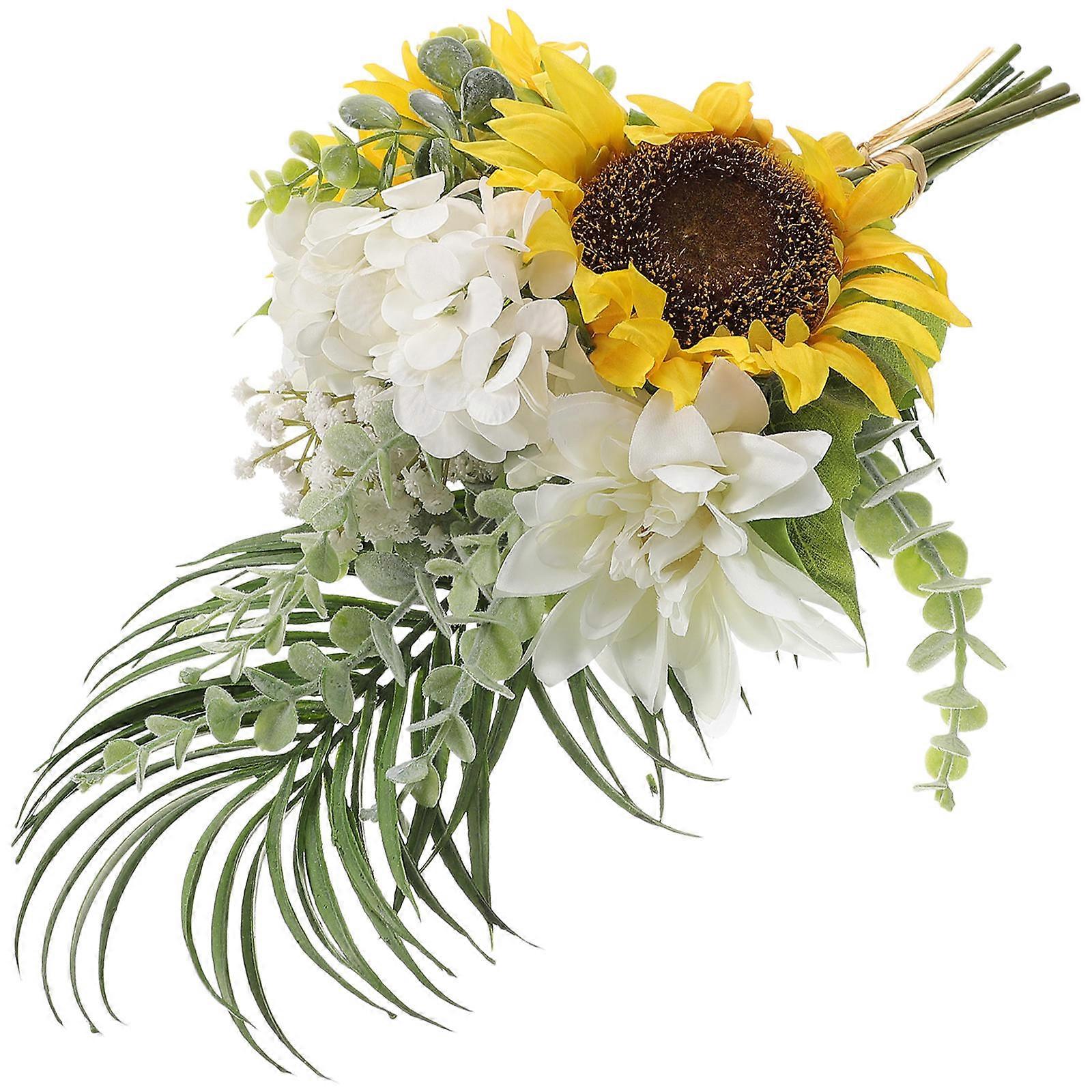 Romantic Sunflower Bouquet Artificial Wedding Bridal Flower Bouquet for Bride Bridesmaid 46x26.5cm 1Pack