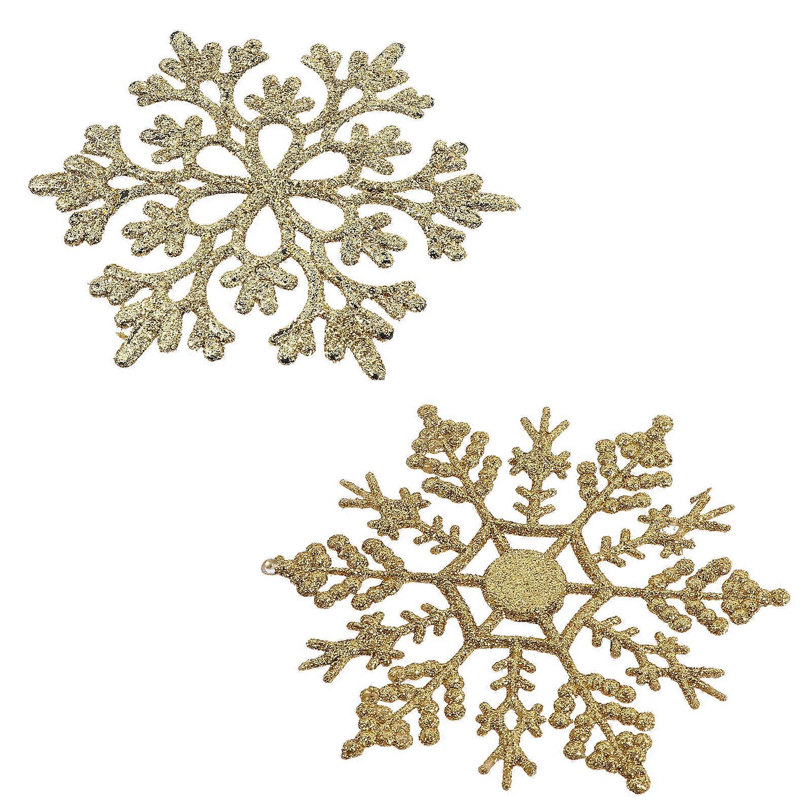 Decorative Hanging Ornaments Glitter Snowflake Pendant Christmas Decoration Golden 10x10cm Tree Hanging 24Pcs